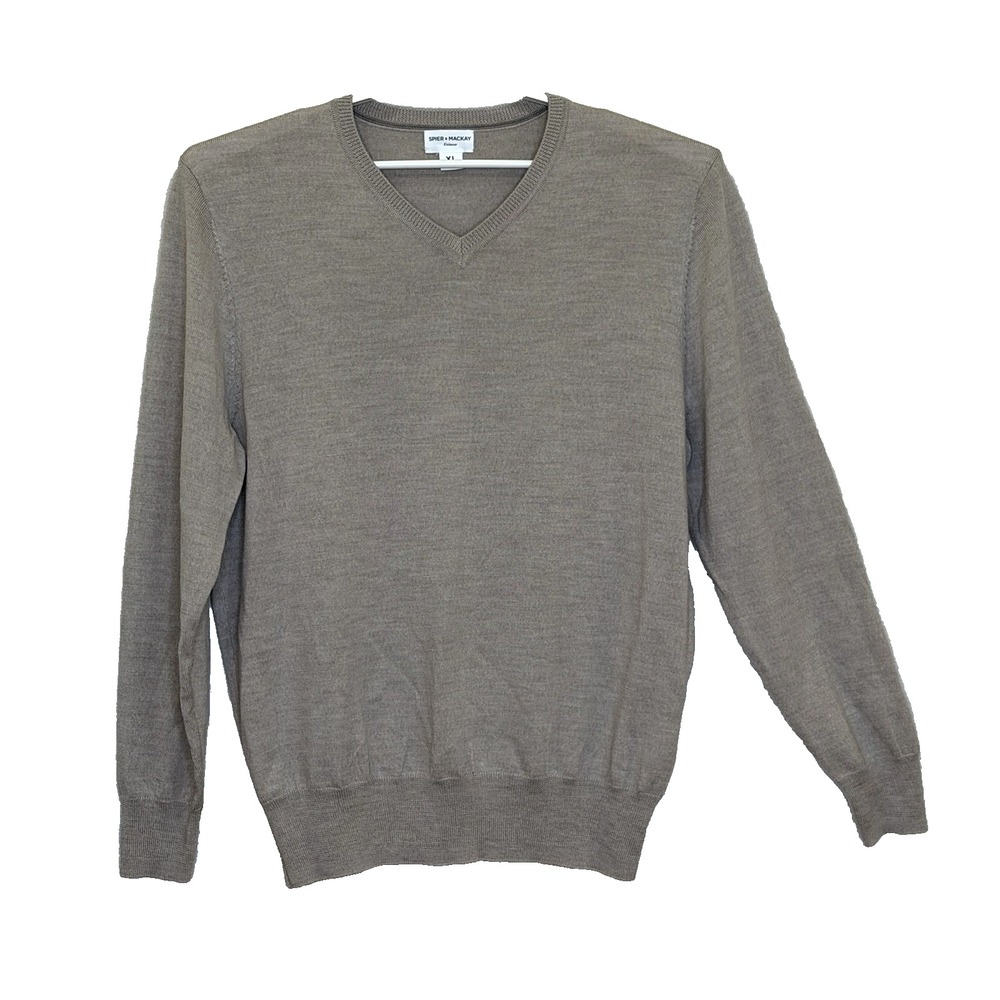 Spier & Mackay Pullover Sweater Mens Size XL Oatmeal 100% Merino Wool V-Neck
